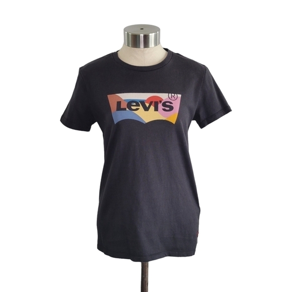 Levi's Women's Black Logo Perfect Short Sleeve Crew Neck Cotton T-Shirt Size XS - Picture 2 of 8
